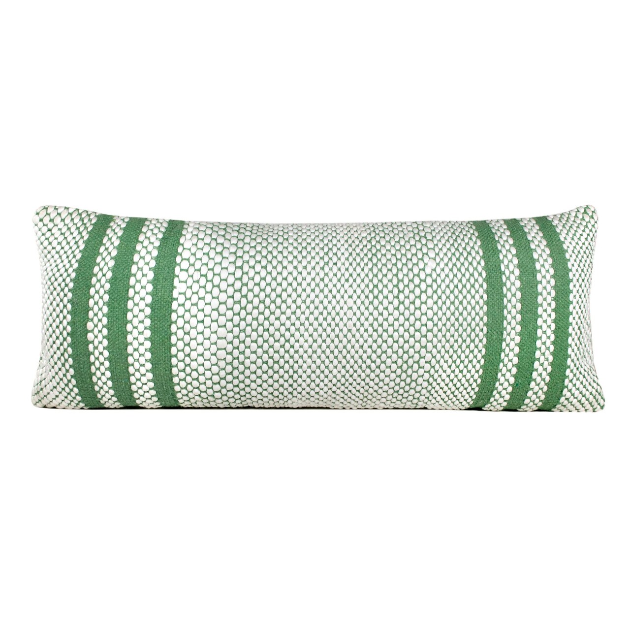 Laddha Home Designs 36" Green and White Striped Lumbar Rectangular Throw Pillow